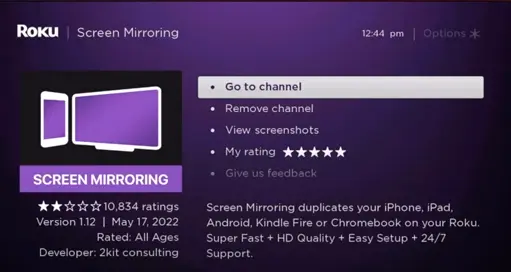 Screen mirroring on Roku